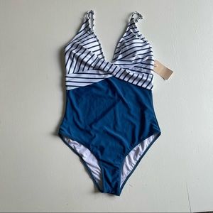 VECENEY Women Stripe Tummy Control One Piece Swimsuit